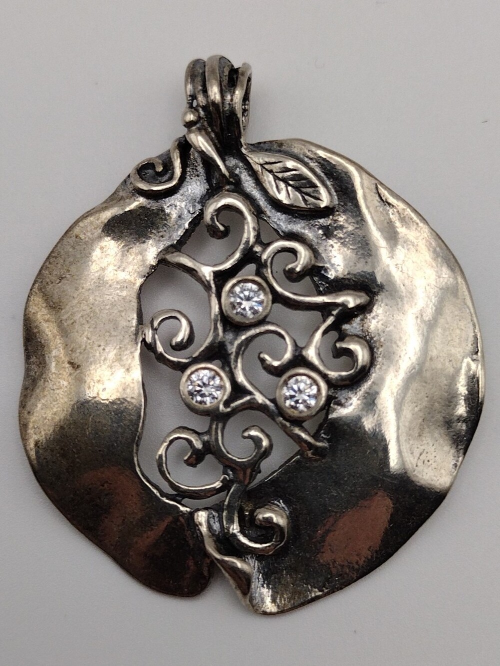 Shablool Didae Israel Sterling Silver White CZ Leaf Accent Pendant